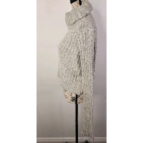 Free People Sweater Small Marled Ivory Combo Twisted Cable T-Neck Long Sleeves - Picture 6 of 12